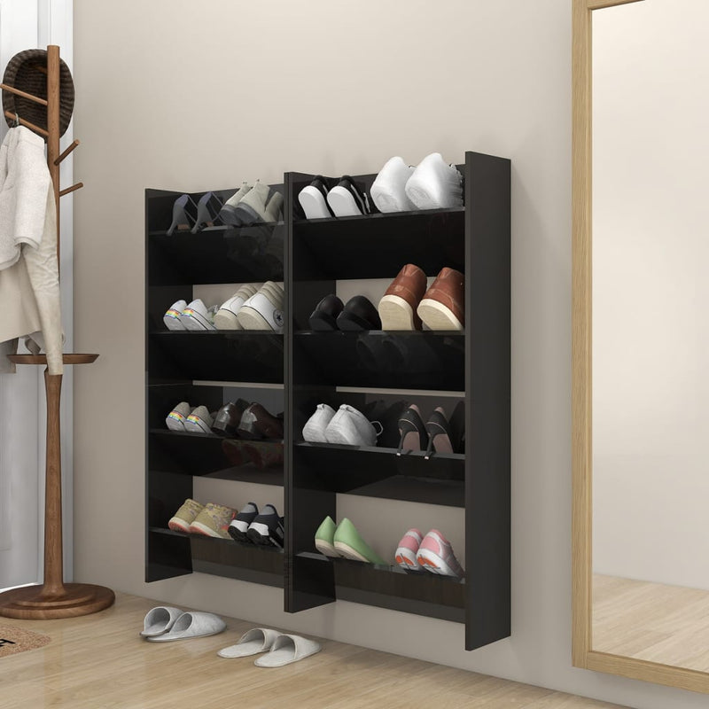 Wandschoenenkasten 60X18X Hout Hoogglans Zwart