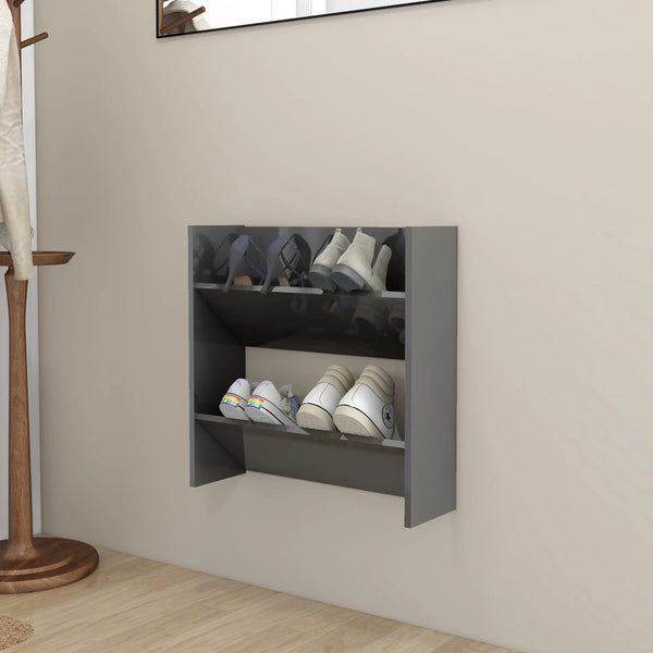 Wandschoenenkast 60X18X Bewerkt Hout Hoogglans Grijs