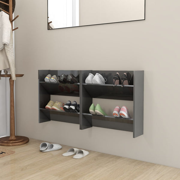 Wandschoenenkasten 60X18X Hout Hoogglans Grijs