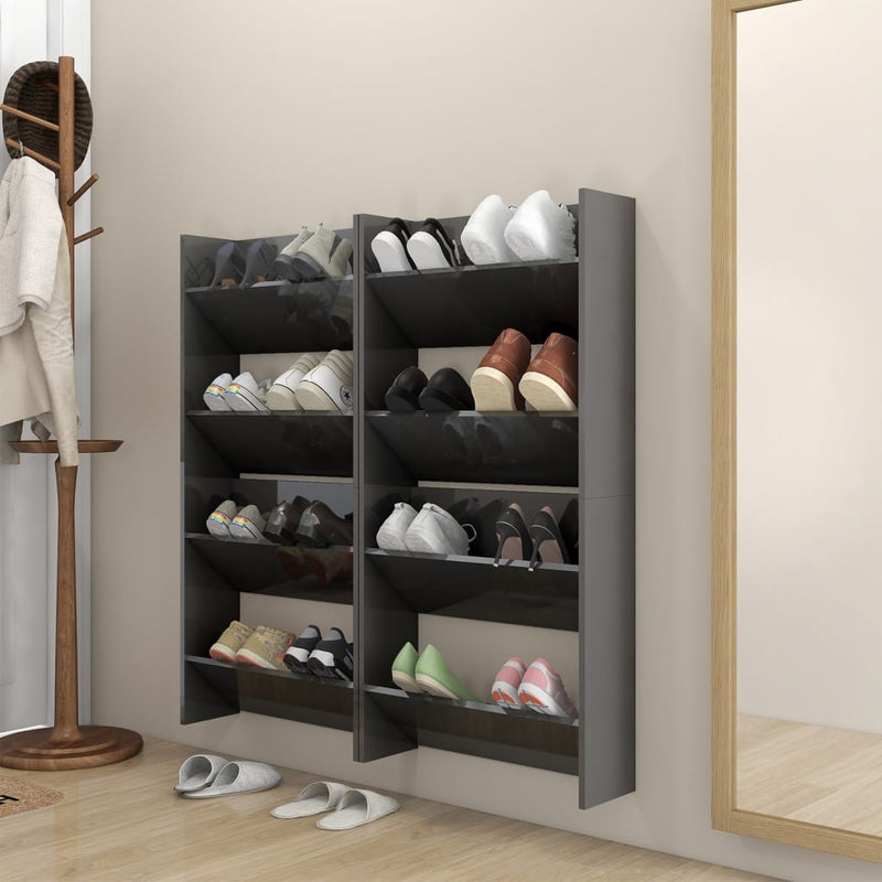 Wandschoenenkasten 60X18X Hout Hoogglans Grijs
