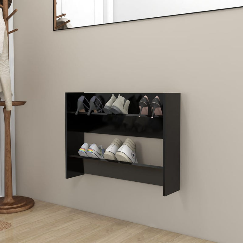 Wandschoenenkasten 60X18X Bewerkt Hout Zwart