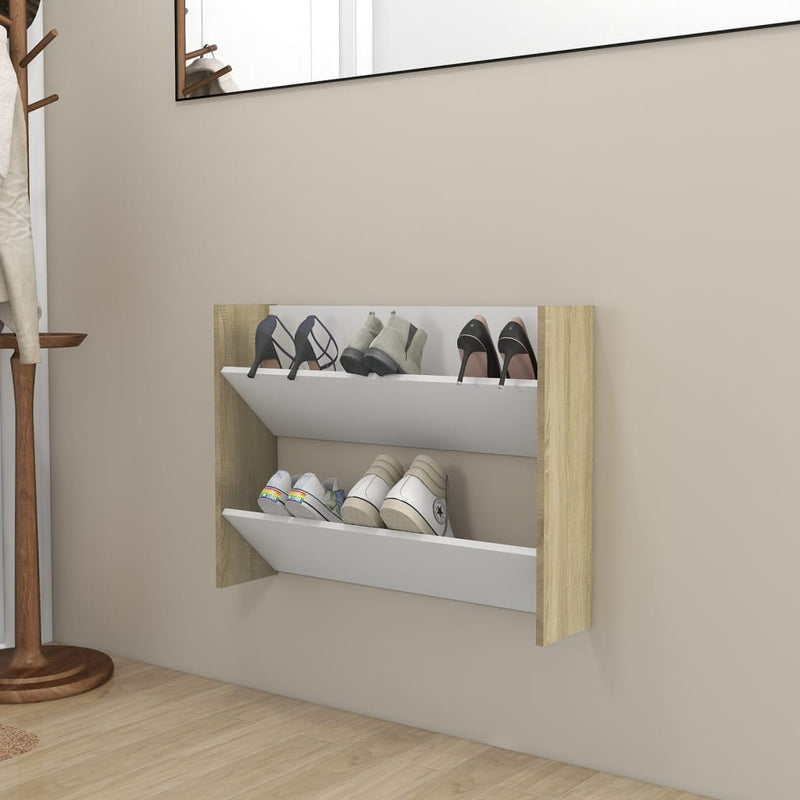 Wandschoenenkasten 60X18X Hout Wit En Sonoma Eiken