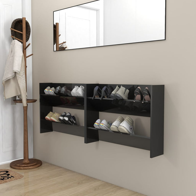 Wandschoenenkasten 60X18X Hout Hoogglans Zwart
