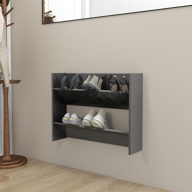 Wandschoenenkasten 60X18X Hout Hoogglans Grijs