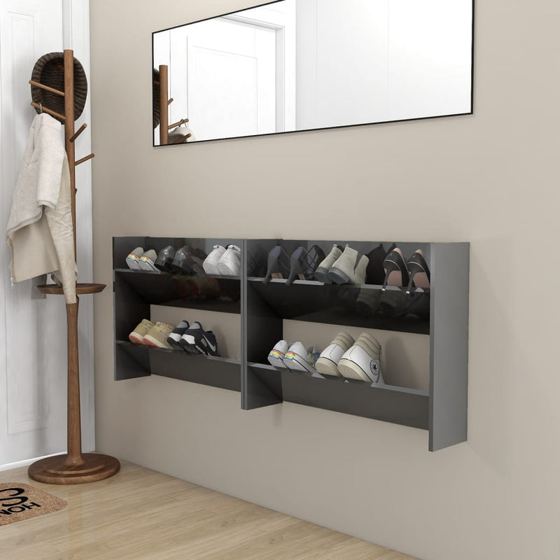 Wandschoenenkasten 60X18X Hout Hoogglans Grijs