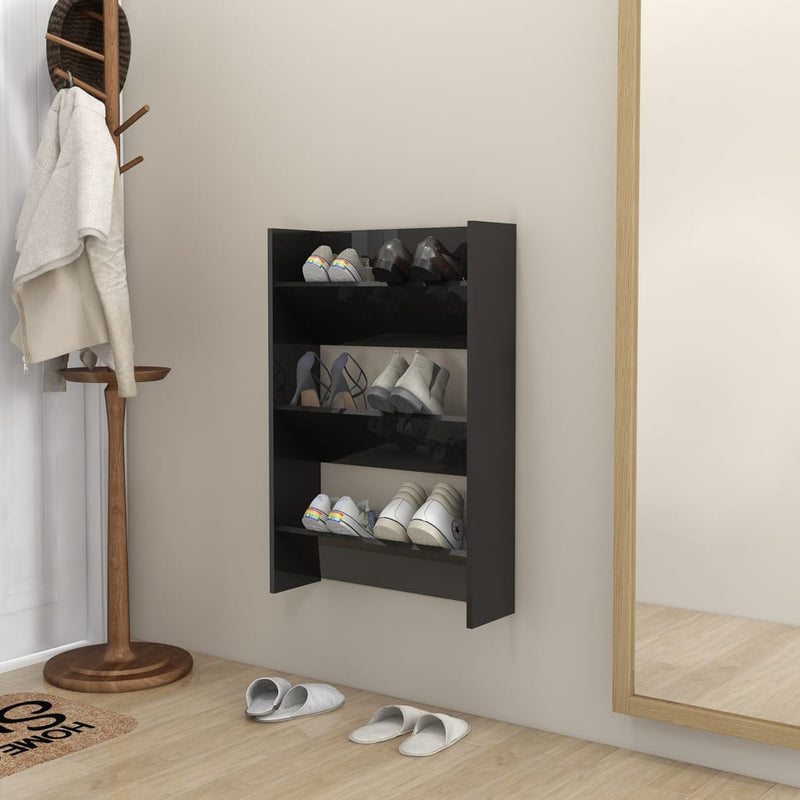 Wandschoenenkasten 60X18X Hout Hoogglans Zwart