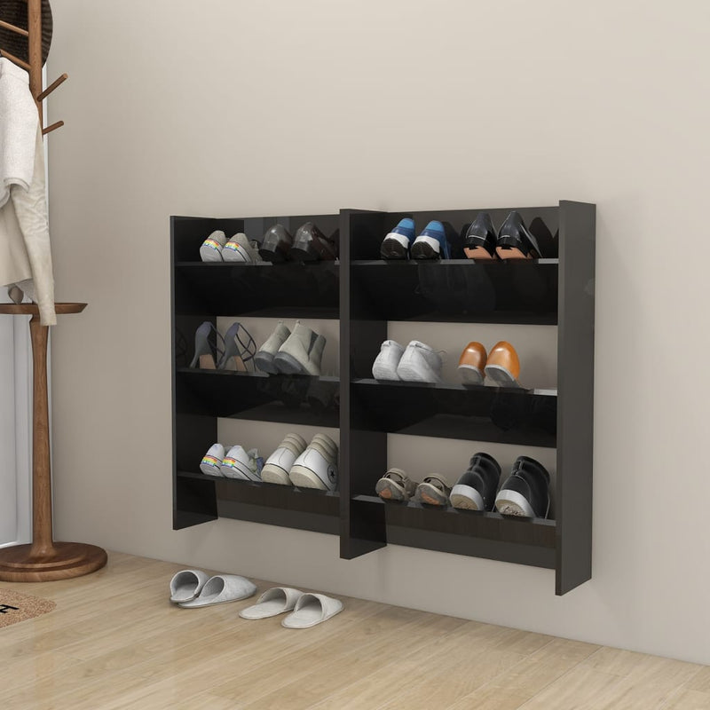 Wandschoenenkasten 60X18X Hout Hoogglans Zwart