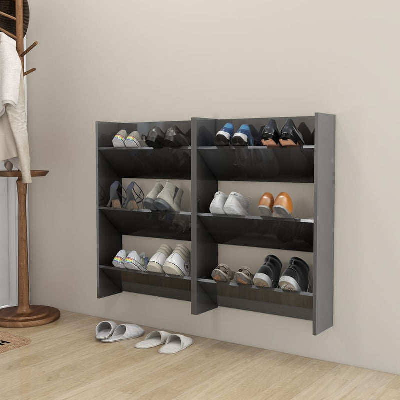 Wandschoenenkasten 60X18X Hout Hoogglans Grijs