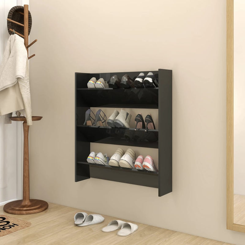 Wandschoenenkasten 60X18X Hout Hoogglans Zwart