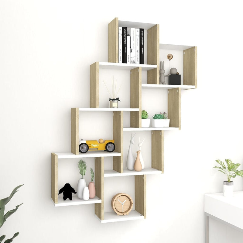 Wandschap Kubus 90X15X119,5 Cm Bewerkt Hout Artisanaal Eiken