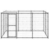 Hondenkennel Met Dak 7,26 M² Staal Zwart En Zilver
