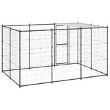 Hondenkennel Met Dak 7,26 M² Staal Zwart En Zilver