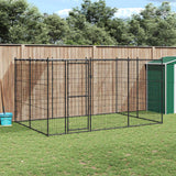 Hondenkennel Met Dak 7,26 M² Staal Zwart En Zilver