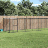 Hondenkennel Met Dak 7,26 M² Staal Zwart En Zilver
