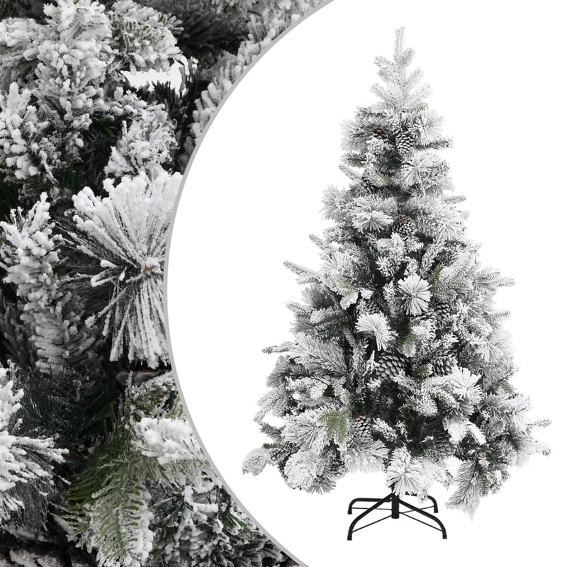 Kerstboom Met Dennenappels En Sneeuw 195 Cm Pvc En Pe Lichtgrijs