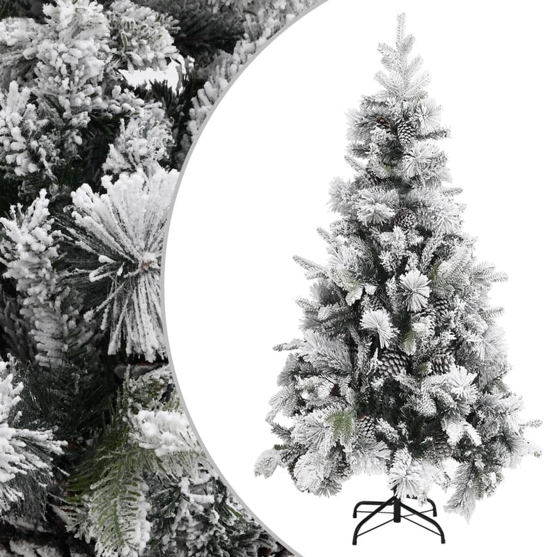 Kerstboom Met Dennenappels En Sneeuw 195 Cm Pvc En Pe Lichtgrijs