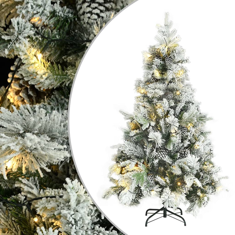 Kerstboom Met Led En Dennenappels En Sneeuw 195 Cm Pvc En Pe