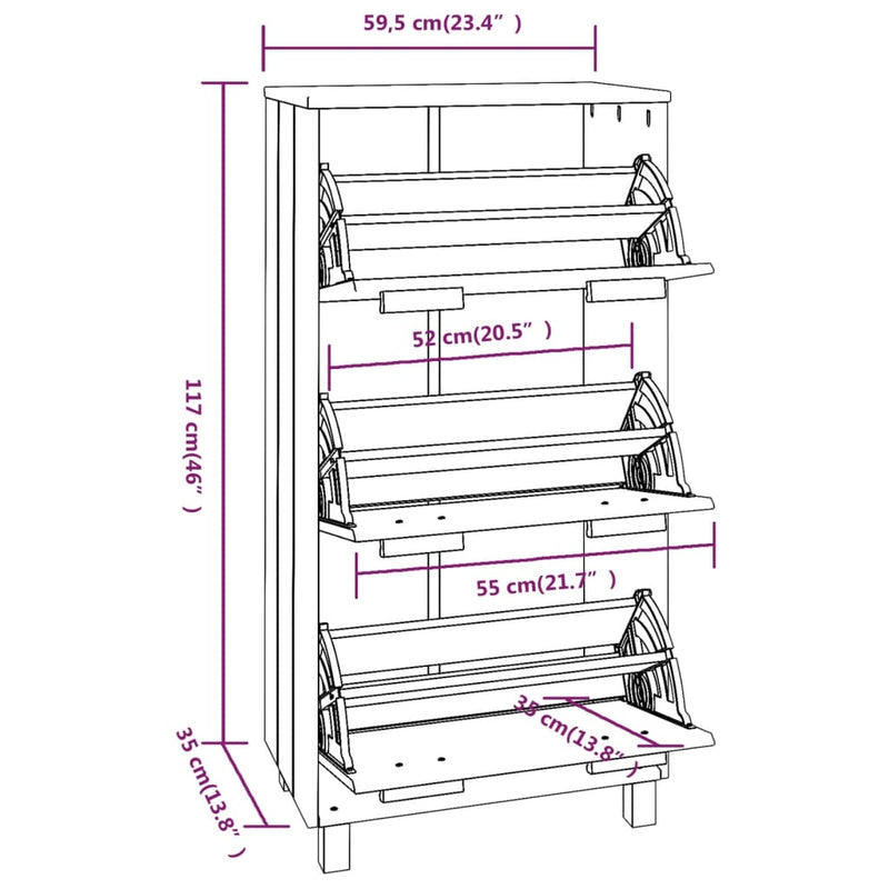 Schoenenkast Hamar 59,5X35X117 Cm Grenenhout