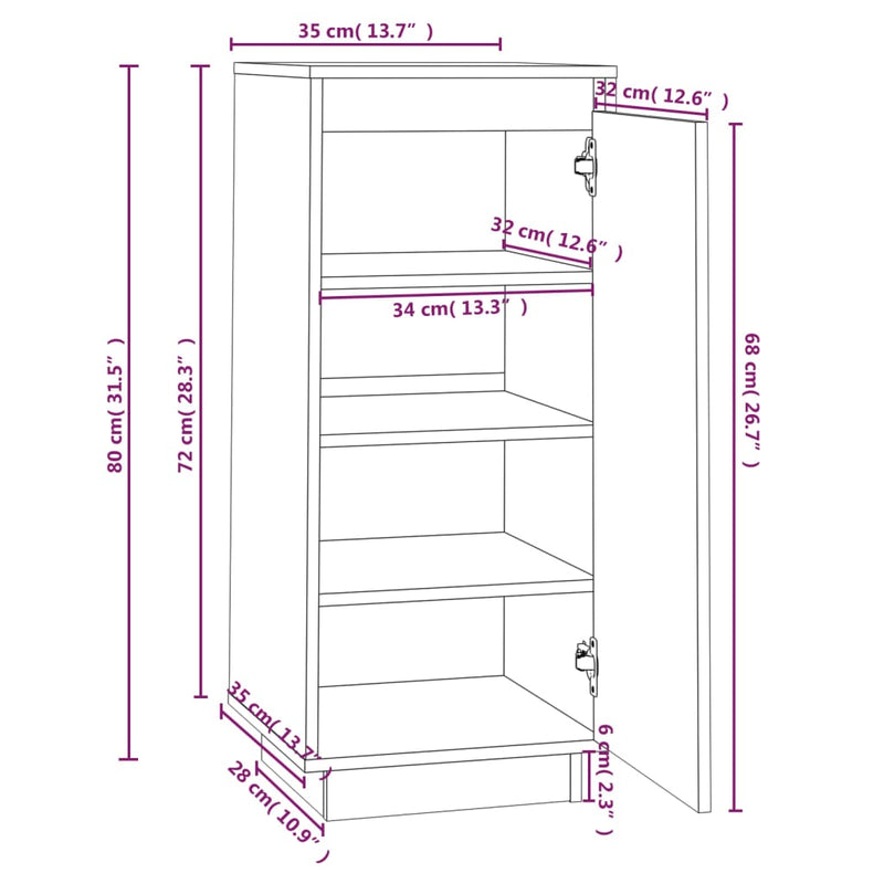 Schoenenkast 35X35X80 Cm Massief Grenenhout