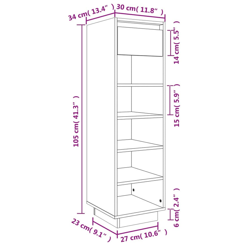 Schoenenkast 30X34X105 Cm Massief Grenenhout
