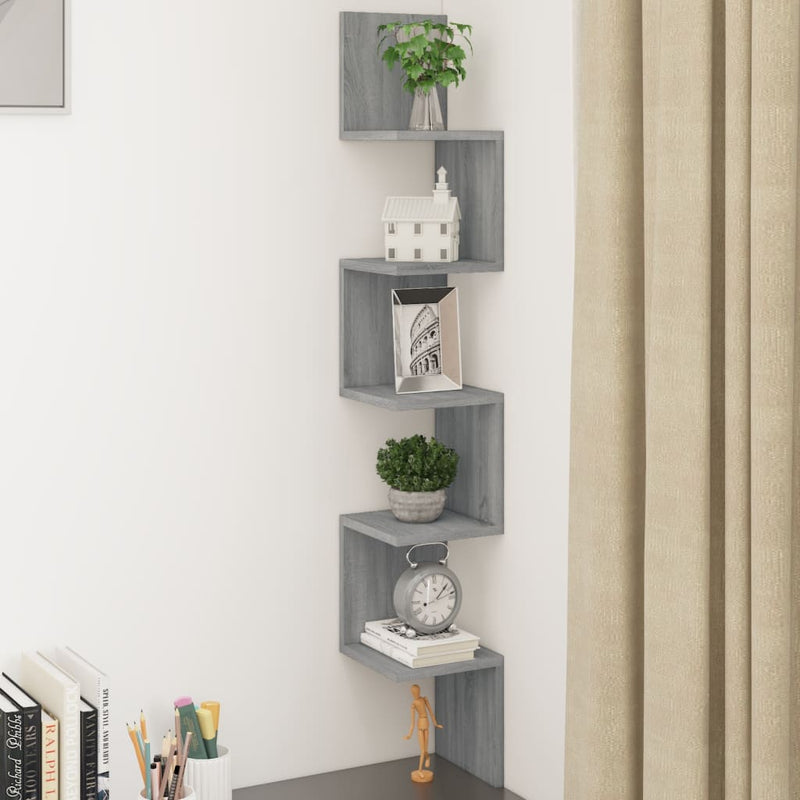 Hoekwandschap 32X32X127,5 Cm Bewerkt Hout Eiken Grijs Sonoma