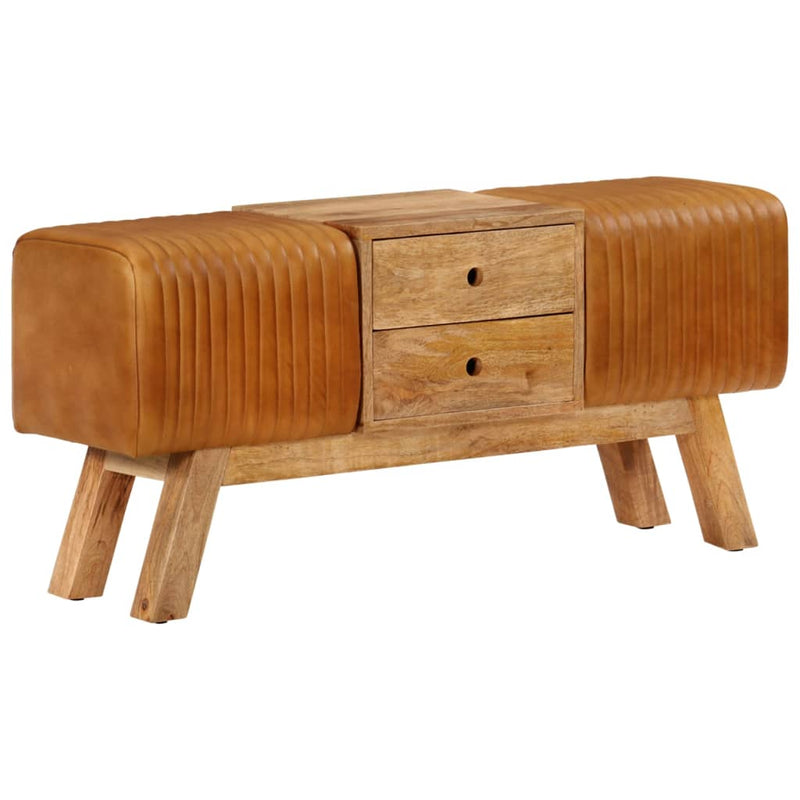 Bankje Turnbok 107 Cm Echt Geitenleer Massief Mangohout Bruin