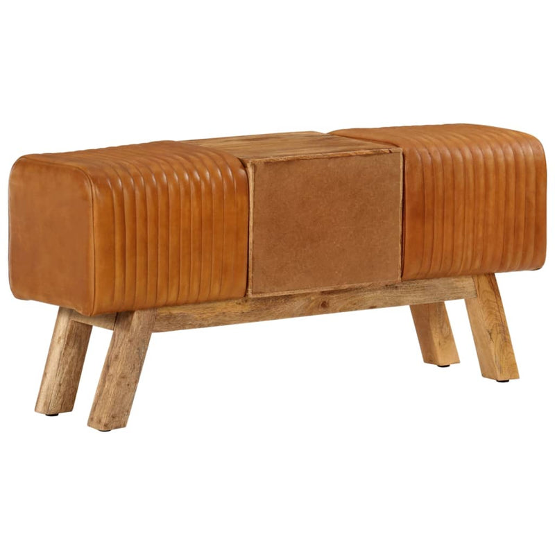 Bankje Turnbok 107 Cm Echt Geitenleer Massief Mangohout Bruin