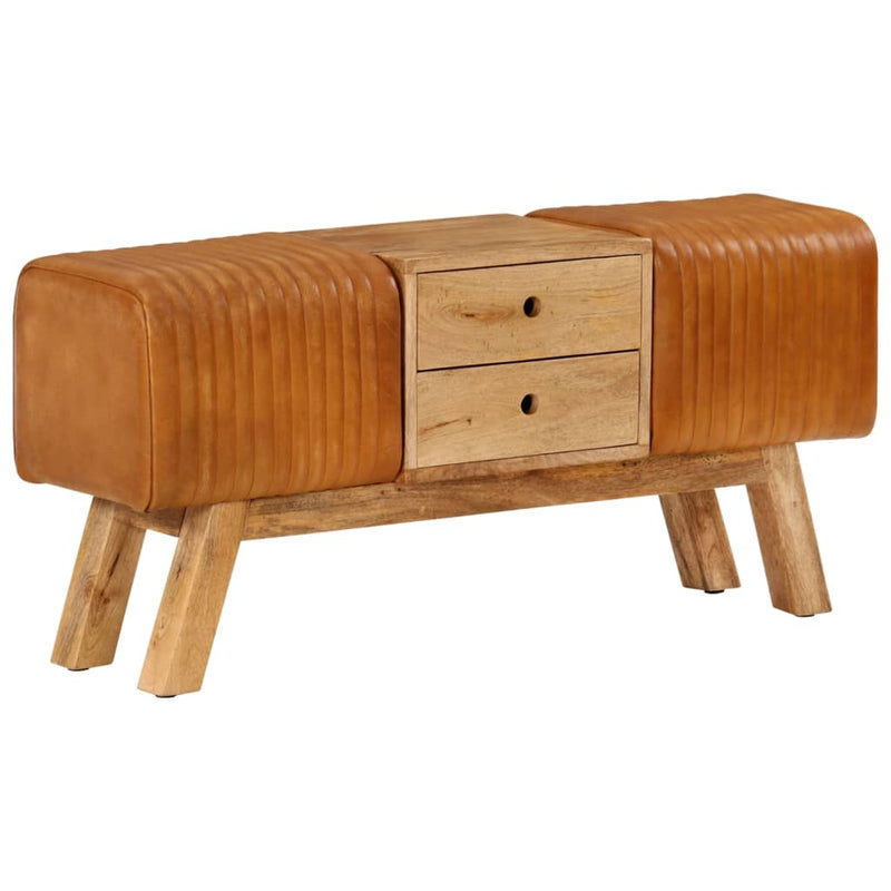 Bankje Turnbok 107 Cm Echt Geitenleer Massief Mangohout Bruin