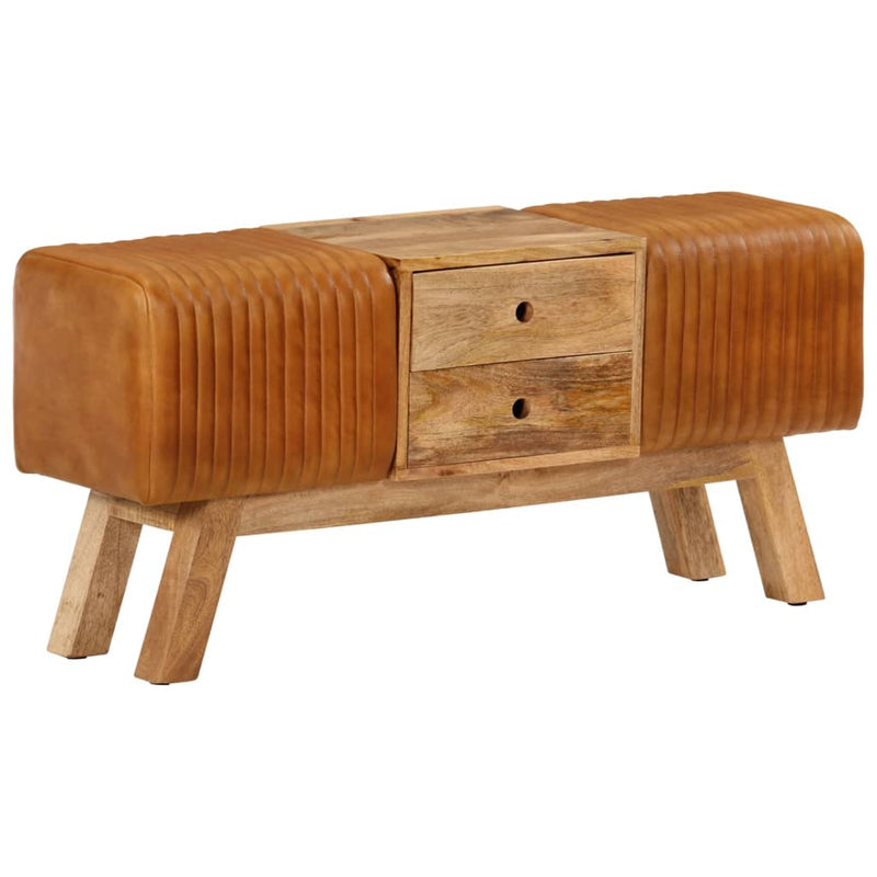 Bankje Turnbok 107 Cm Echt Geitenleer Massief Mangohout Bruin