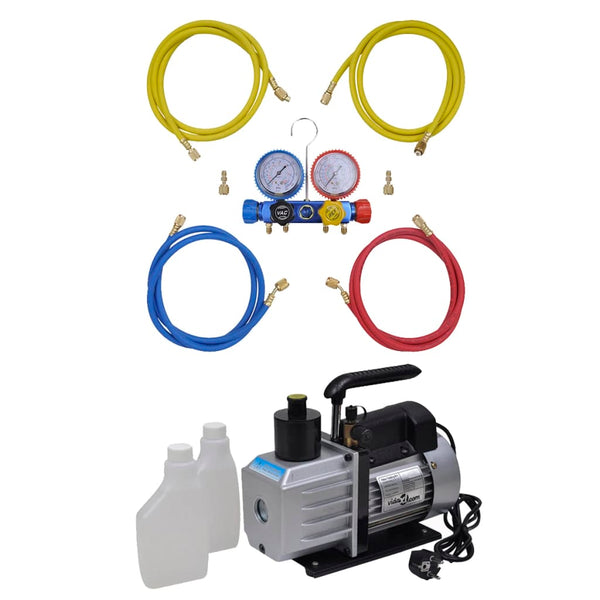 Vacuümpomp 50 L/Min Met 4-Voudige Manometerset