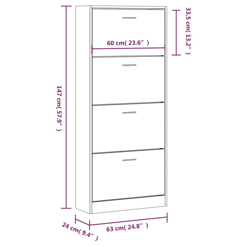 Schoenenkast 63X24X Bewerkt Hout Betongrijs