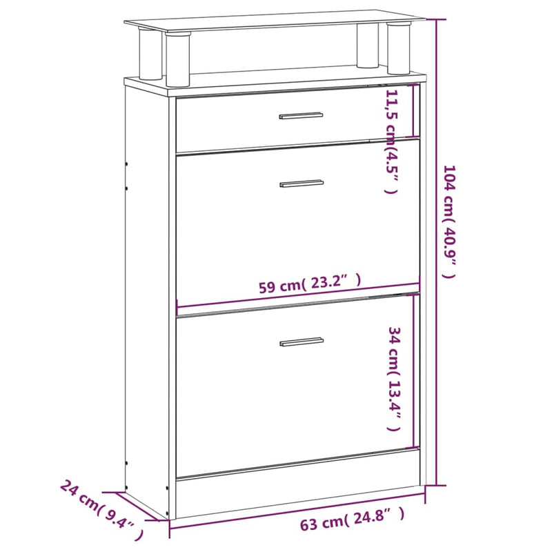 Schoenenkast 63X24X104 Cm Bewerkt Hout