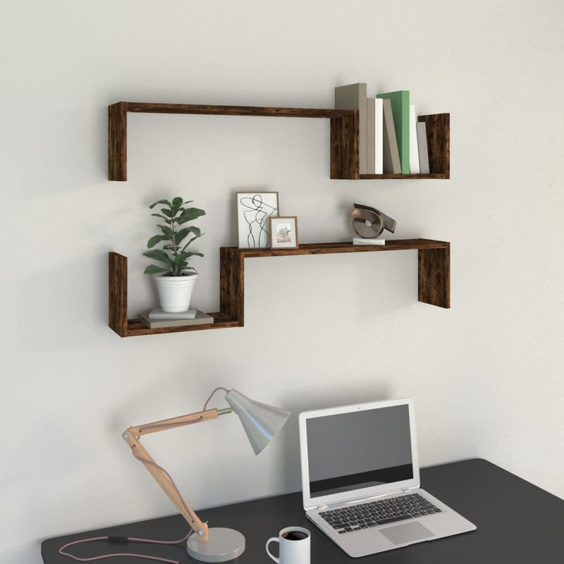 Wandplank 2 Pcs 100 X 15 X 20 Cm Bewerkt Hout