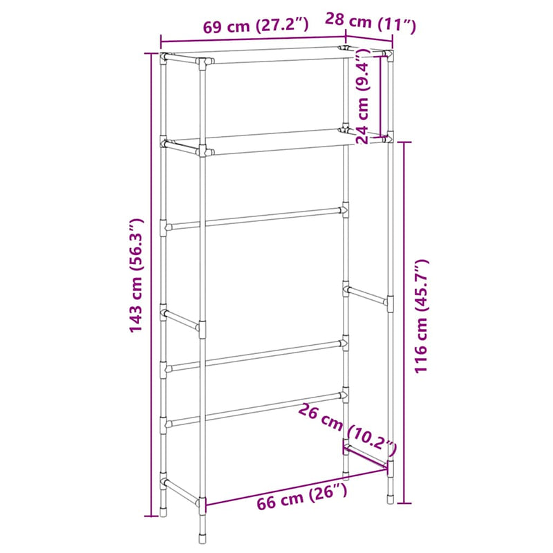Wasmachinerek 2-Laags 69X28X143 Cm Ijzer