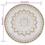Tapijt Met Print Rond Gevlochten Jute