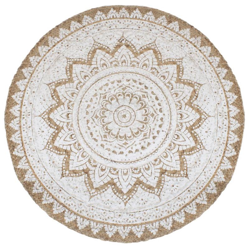 Tapijt Met Print Rond Gevlochten Jute