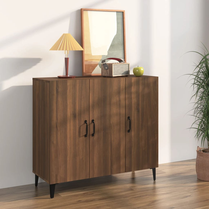 Dressoir 90X34X80 Cm Bewerkt Hout Artisanaal Eikenkleur