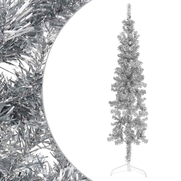 Kunstkerstboom Half Met Standaard Smal Kleurig Zilver