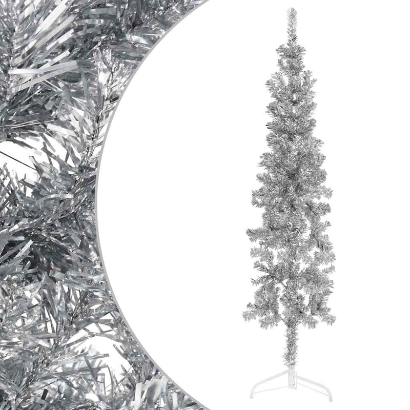 Kunstkerstboom Half Met Standaard Smal Kleurig Zilver