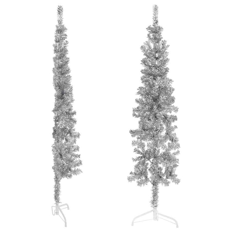 Kunstkerstboom Half Met Standaard Smal Kleurig Zilver