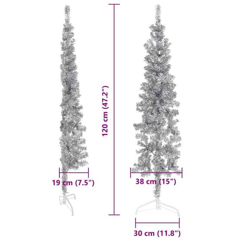 Kunstkerstboom Half Met Standaard Smal Kleurig Zilver