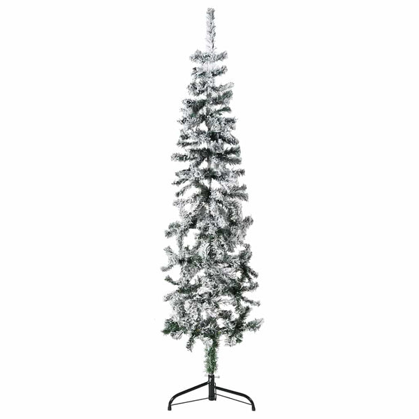 Kunstkerstboom Half Met Sneeuw Smal Wit En Groen