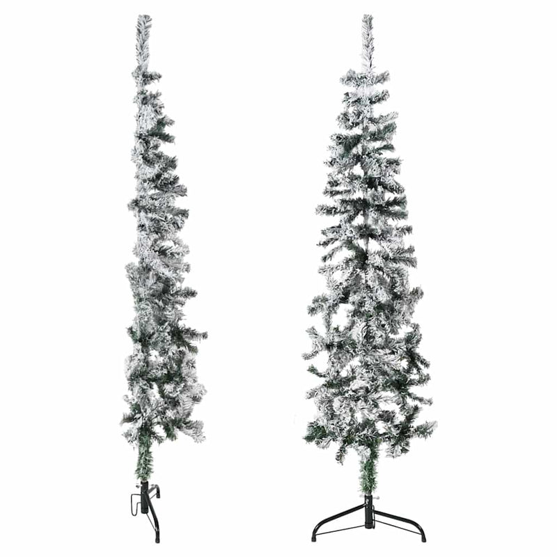 Kunstkerstboom Half Met Sneeuw Smal Wit En Groen