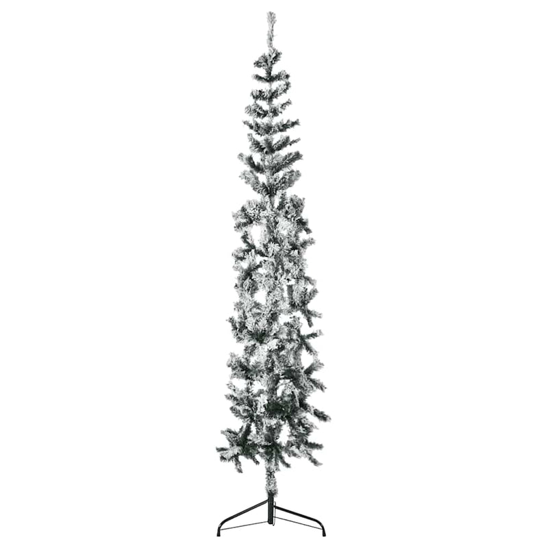 Kunstkerstboom Half Met Sneeuw Smal Wit En Groen