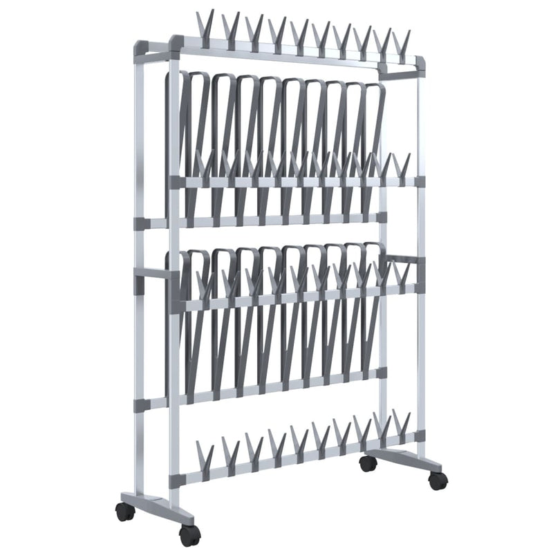 Schoenenrek Met Wieltjes 89X27X120 Cm Zilverkleurig