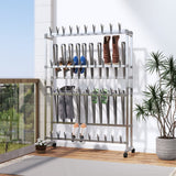Schoenenrek Met Wieltjes 89X27X120 Cm Zilverkleurig