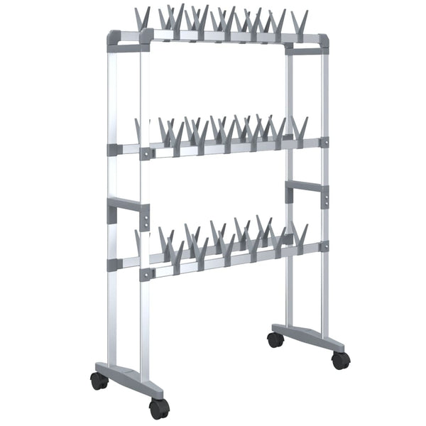 Schoenenrek Met Wieltjes 66X27X100 Cm Zilverkleurig