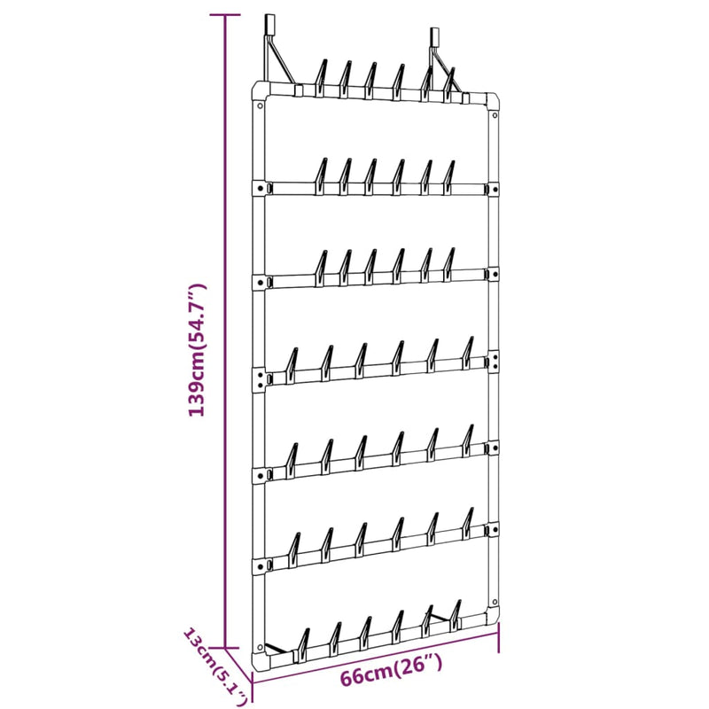 Schoenenrek Hangend 66X13X139 Cm Zilverkleurig Rood