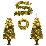 Kunstkerstbomen 2 St Met Krans, Guirlande En Led's Groen En Goud