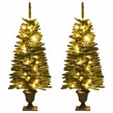 Kunstkerstbomen 2 St Met Krans, Guirlande En Led's Groen En Goud